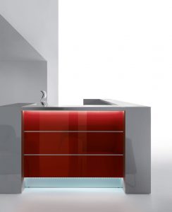 red Valde reception counter corner