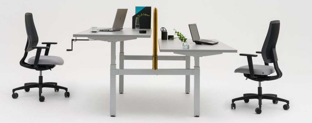 banner sit stand drive desk