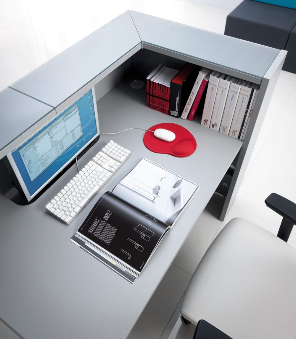 Grey Linea desk, top view