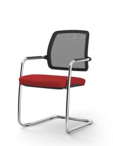 Ramunas chair with red seat and black mesh backrest