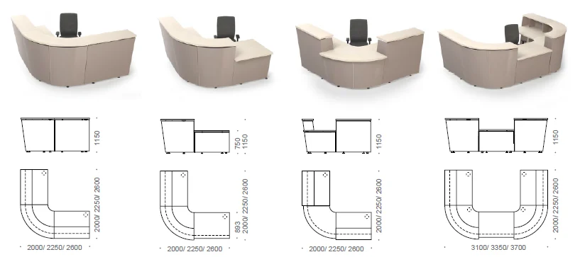 Compact L-shaped and U-shaped reception desks