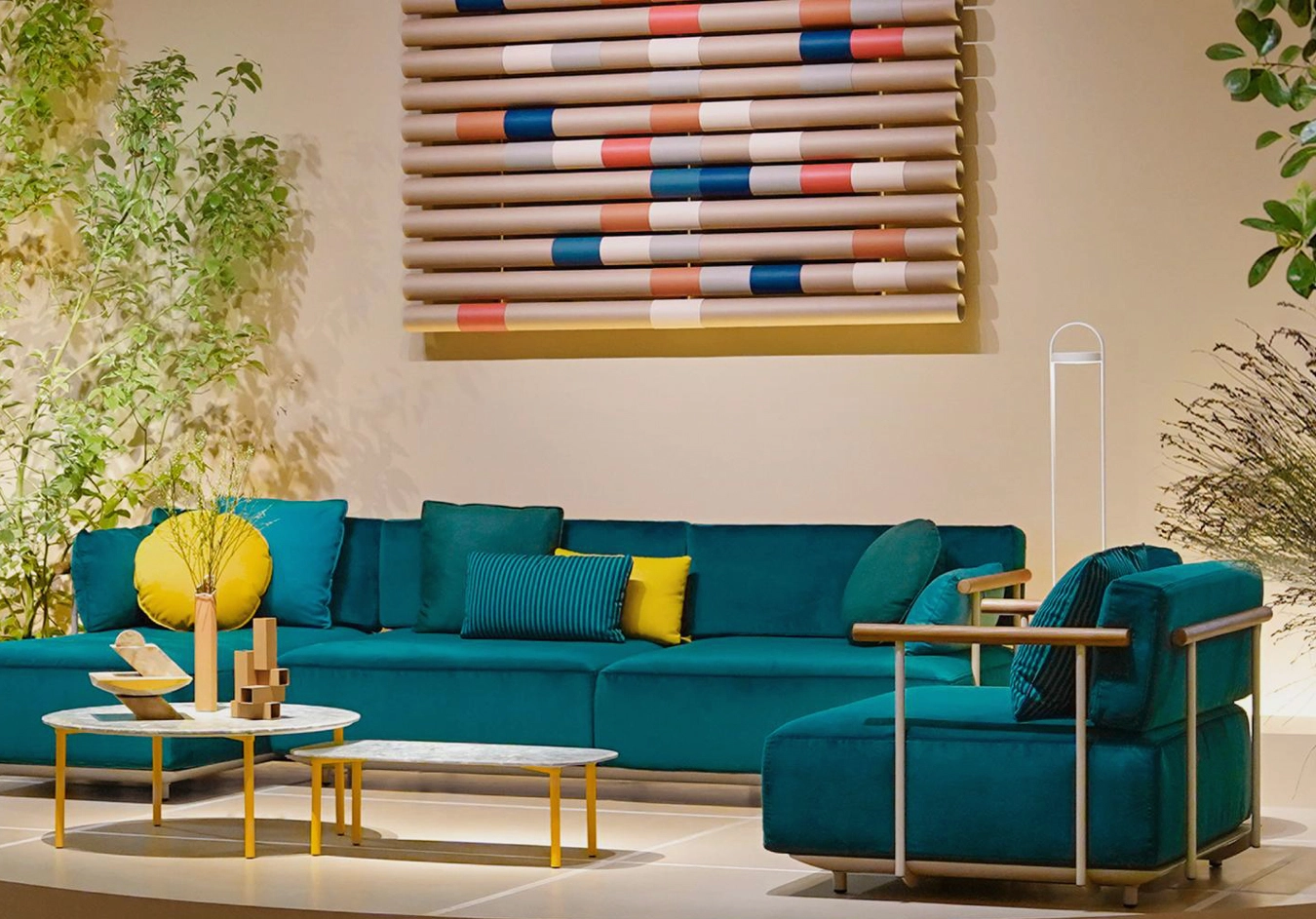 buddy white table and chair with blue sofa