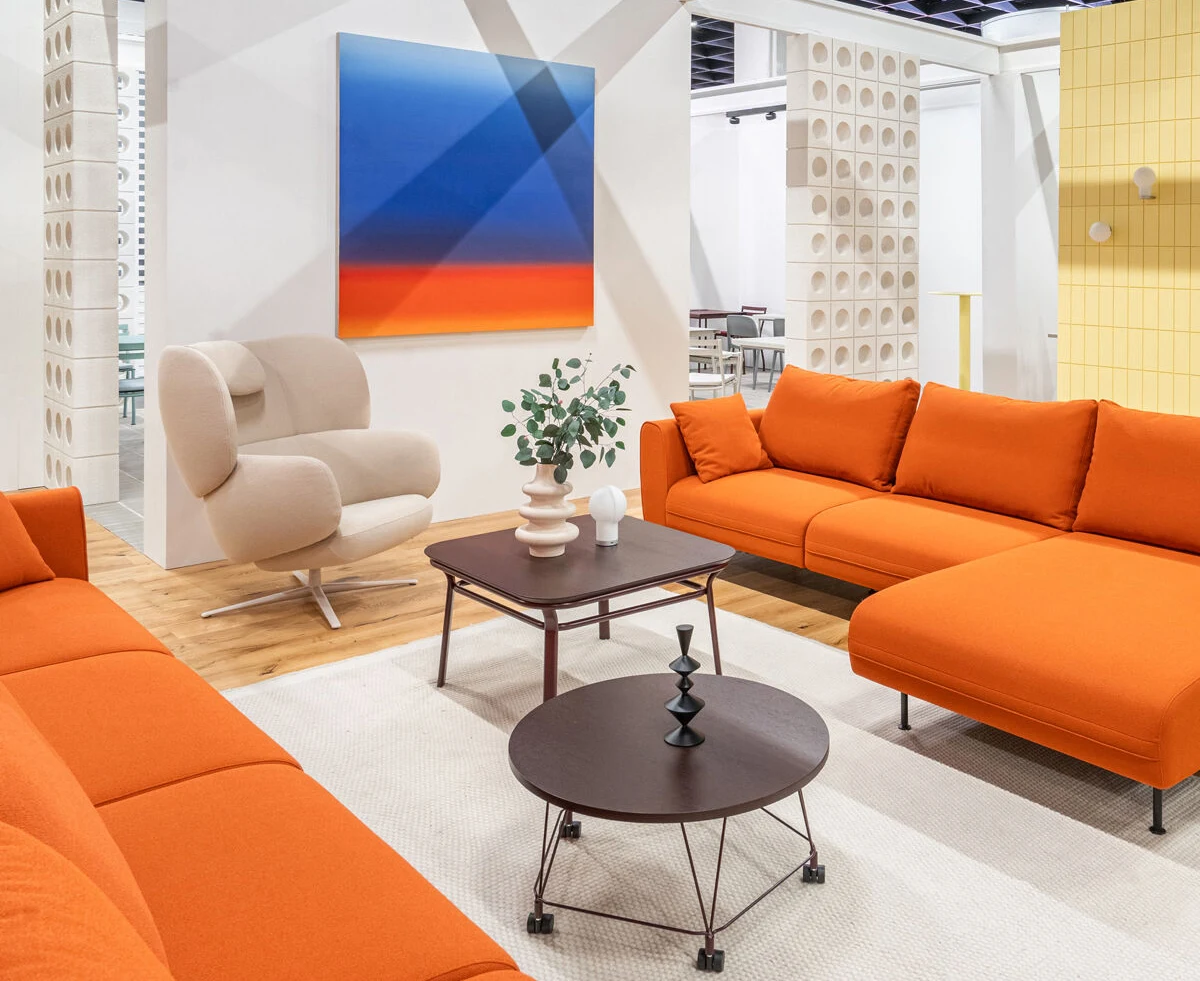 lotus red sofas in the room