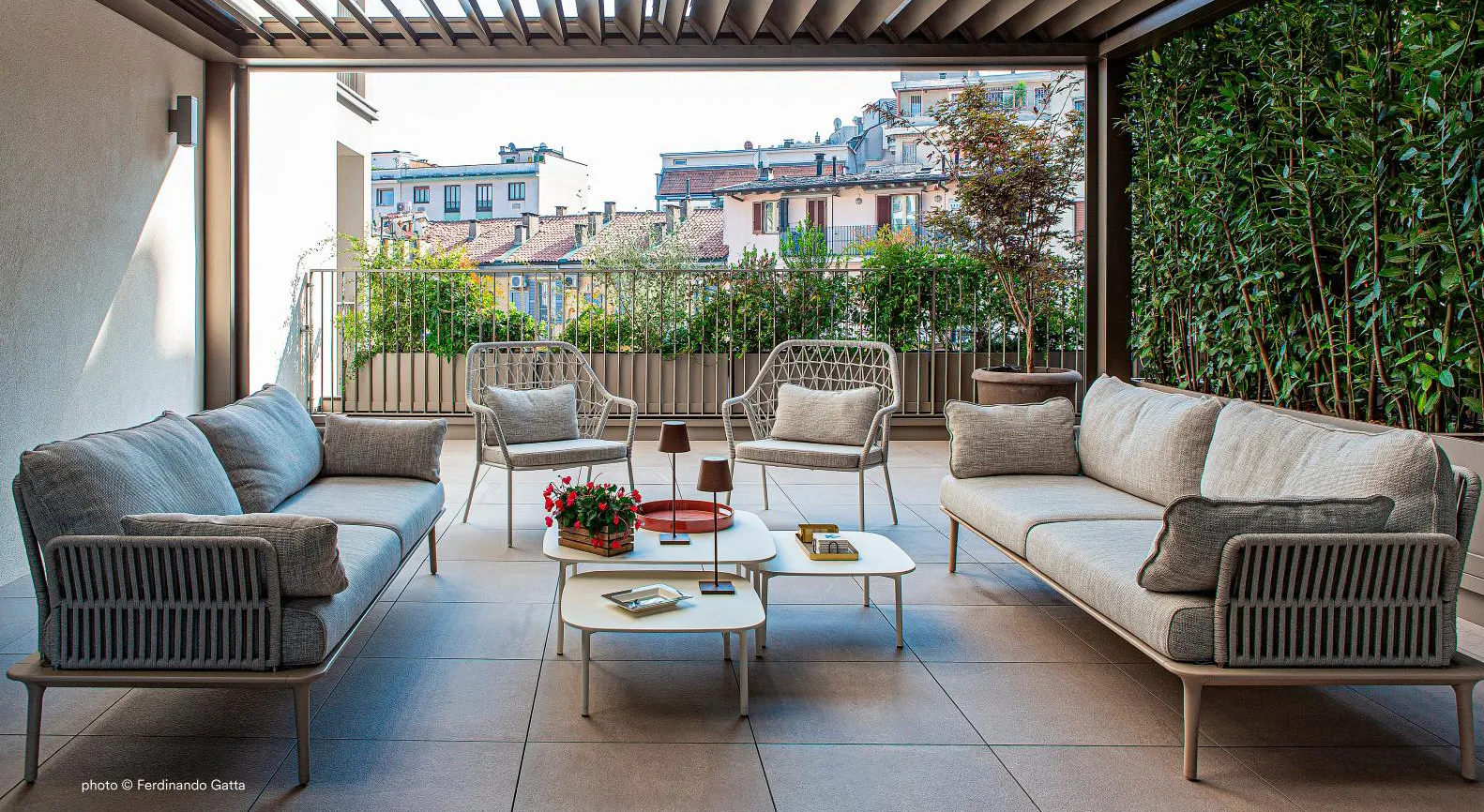 gray reva twist sofas on home terrace