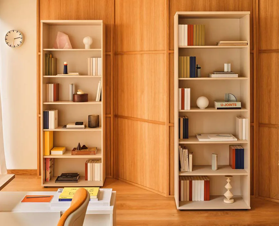 two tall standard bookcases