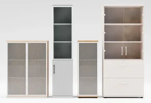 different height glass door bookcases