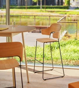 afi stools white oak in showroom