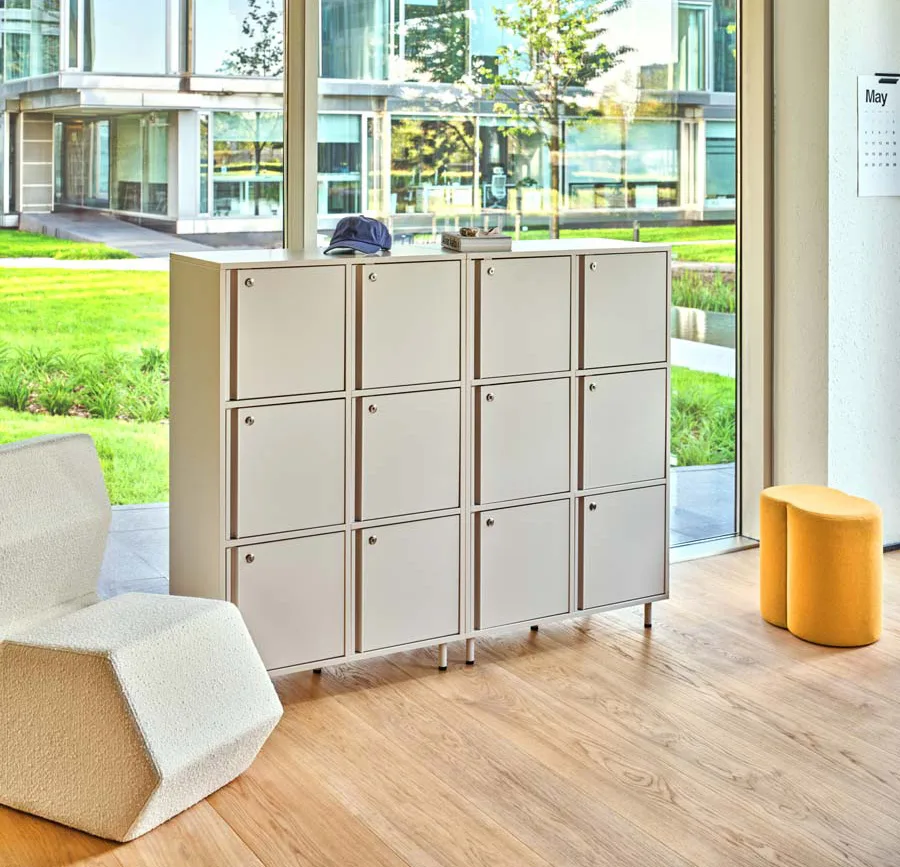 beige locker in the room