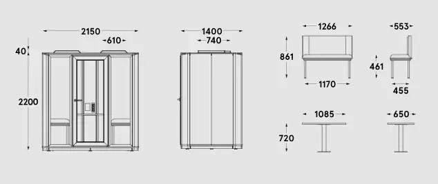 coda 4-person acoustic pod dimensions