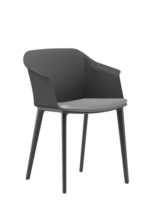 Aran chair with black shell and gray upholstered seat