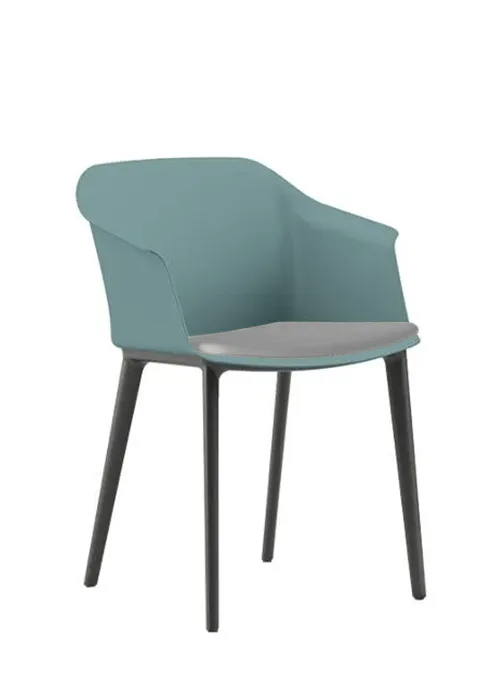 Aran chair with Moss Light shell and gray upholstered seat
