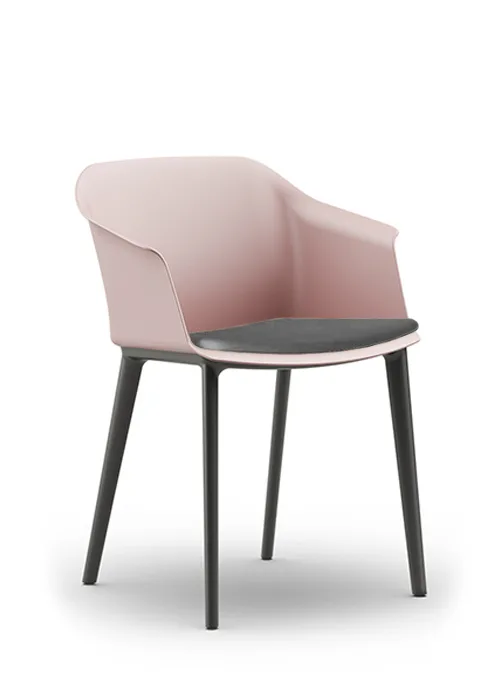 Aran chair with powder pink shell and black upholstered seat