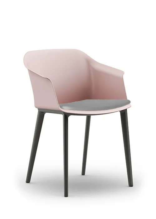 Aran tube chair with powder pink shell and gray upholstered seat