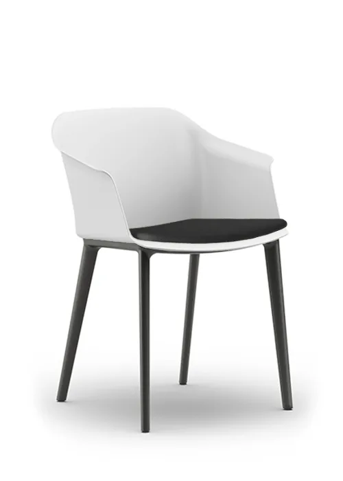 Aran chair with white shell and black fabric seat