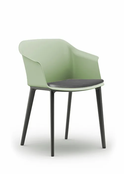 Aran chair with green shell and dark gray upholstered seat