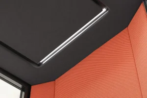 exterior corner detail of Coda acoustic booth ceiling and wall panels