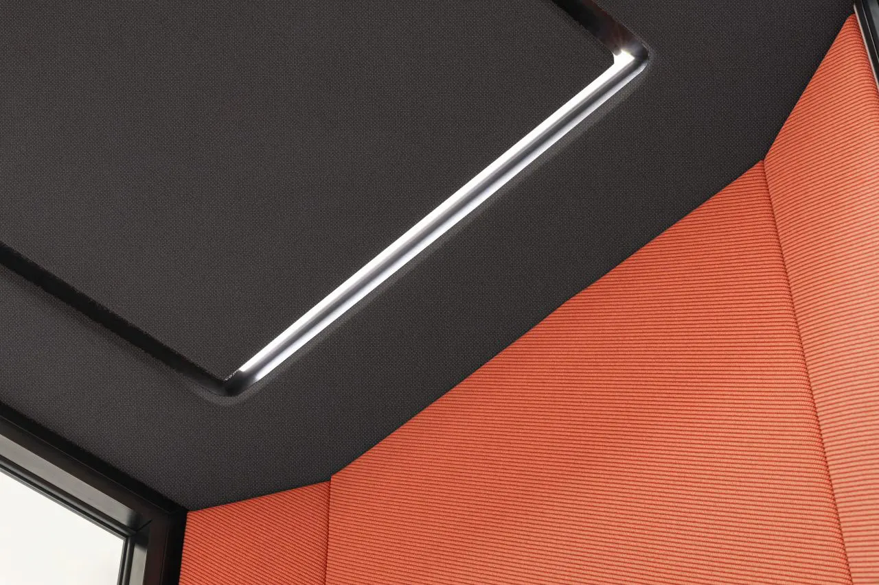 exterior corner detail of Coda acoustic booth ceiling and wall panels