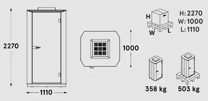 coda one peson booth dimensions