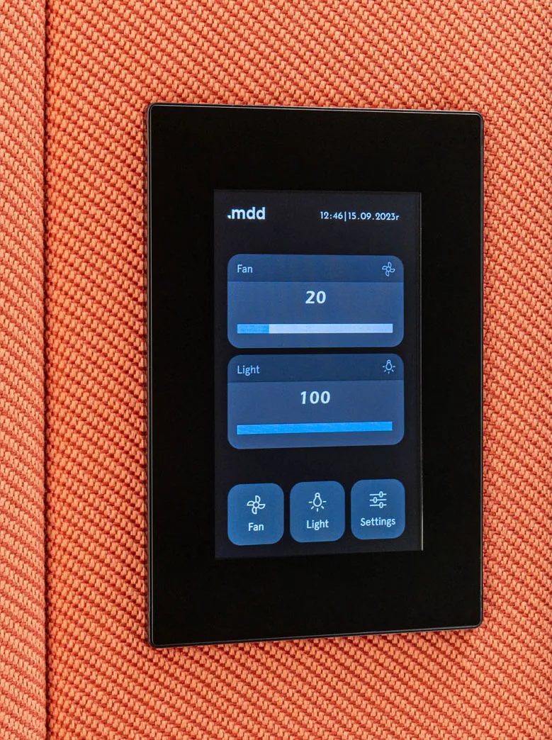 Coda acoustic booth touchscreen control panel